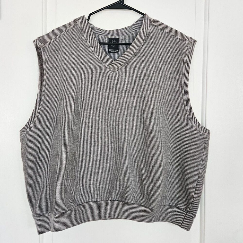 Nike Men's XL Golf vest, Gray/Black vertical stripes, sporty, outdoor, Grandpa
